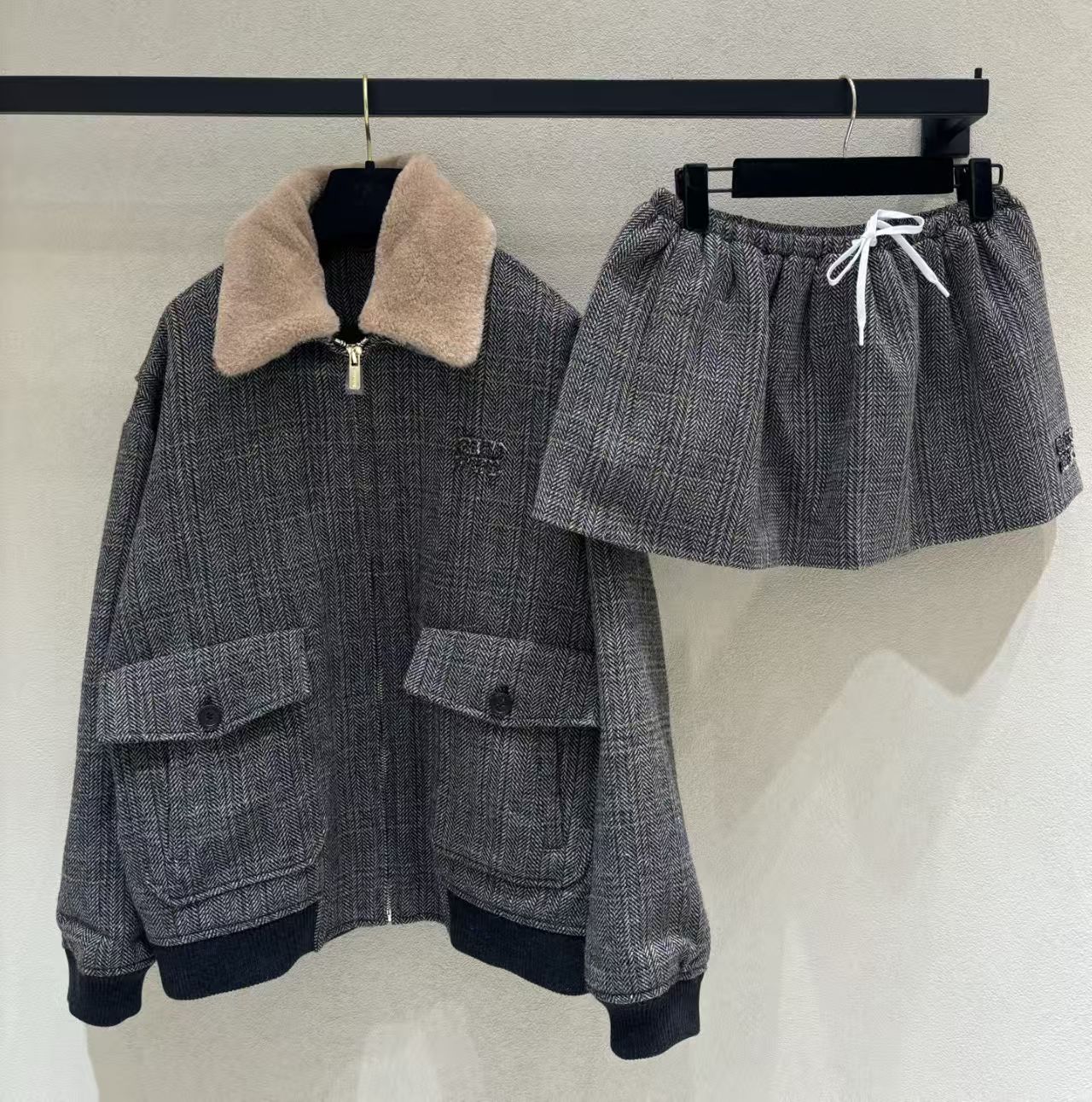 MIUMIU JACKET IN GREY PLAID WOOL