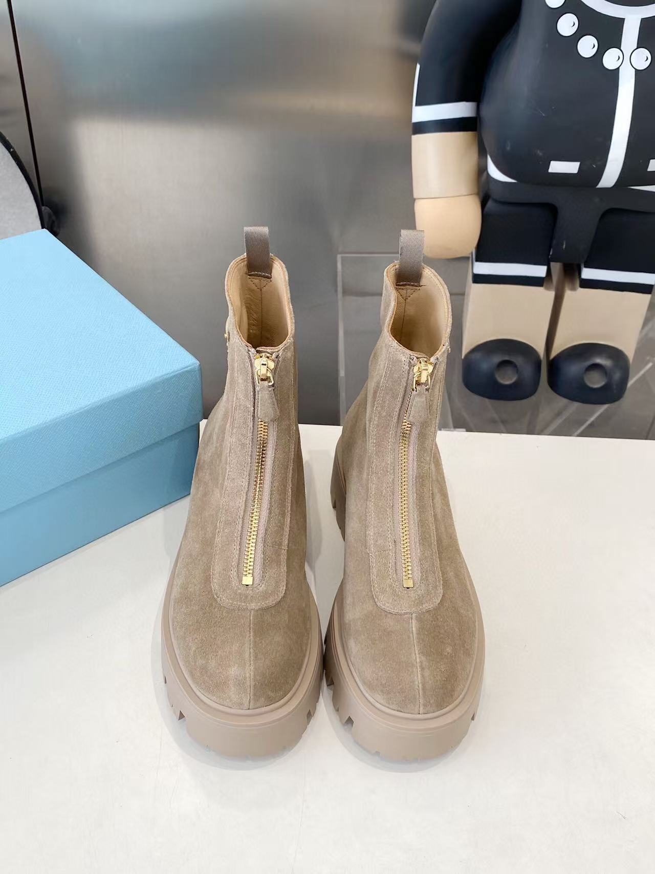 PRADA 25S SHORT BOOT IN BEIGE SUEDE SYTLE 1
