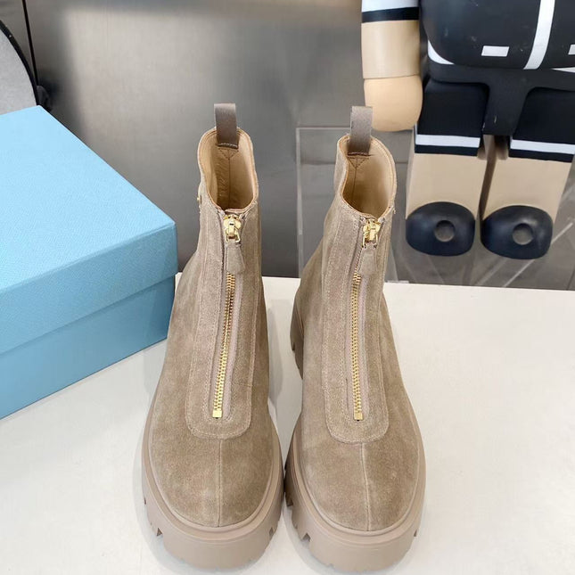 PRADA 25S SHORT BOOT IN BEIGE SUEDE SYTLE 1