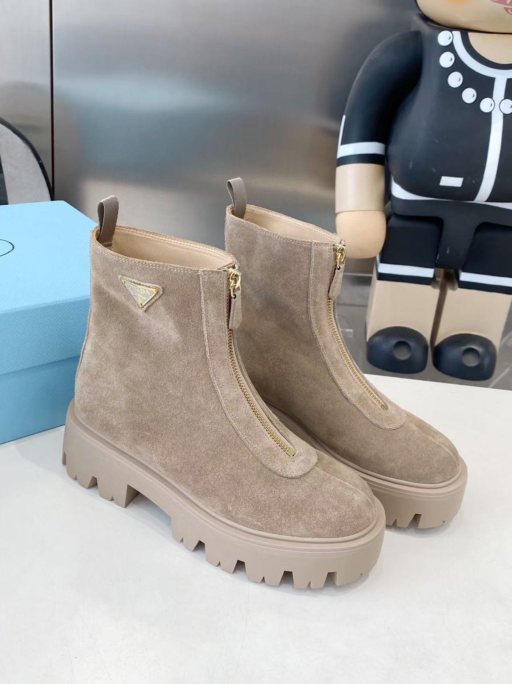PRADA 25S SHORT BOOT IN BEIGE SUEDE SYTLE 1