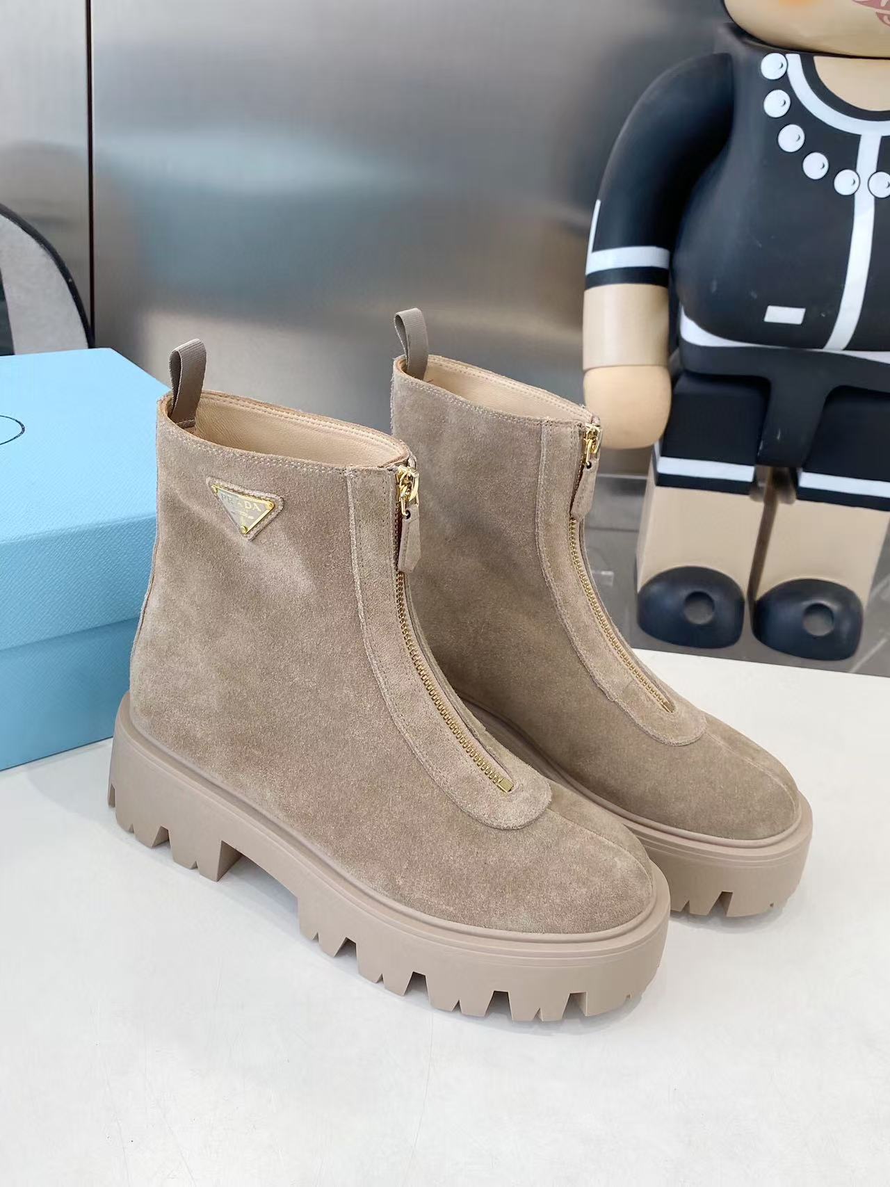 PRADA 25S SHORT BOOT IN BEIGE SUEDE SYTLE 1