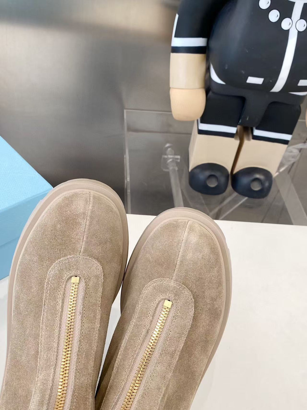 PRADA 25S SHORT BOOT IN BEIGE SUEDE SYTLE 1