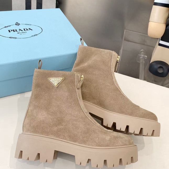 PRADA 25S SHORT BOOT IN BEIGE SUEDE SYTLE 1