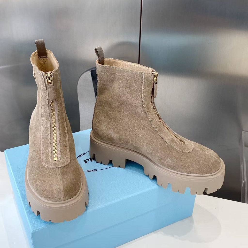 PRADA 25S SHORT BOOT IN BEIGE SUEDE SYTLE 1