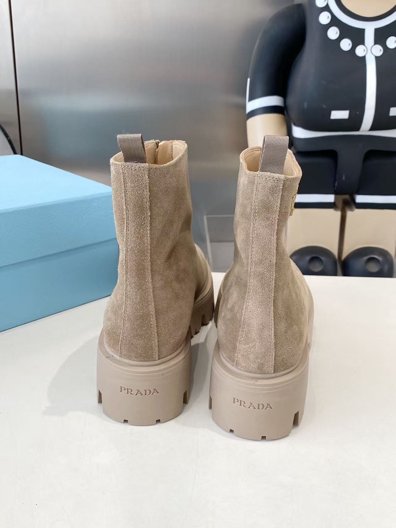 PRADA 25S SHORT BOOT IN BEIGE SUEDE SYTLE 1