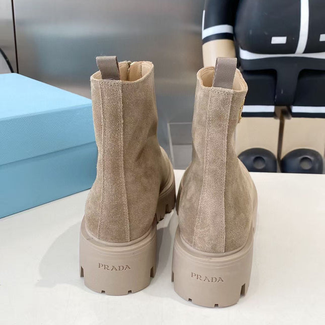 PRADA 25S SHORT BOOT IN BEIGE SUEDE SYTLE 1