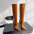 YSL VENDOME HIGH BOOTS IN CARAMEL BROWN CALFSKIN