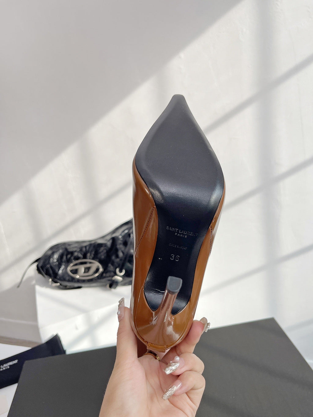 YSL VENDOME HIGH BOOTS IN CARAMEL BROWN CALFSKIN