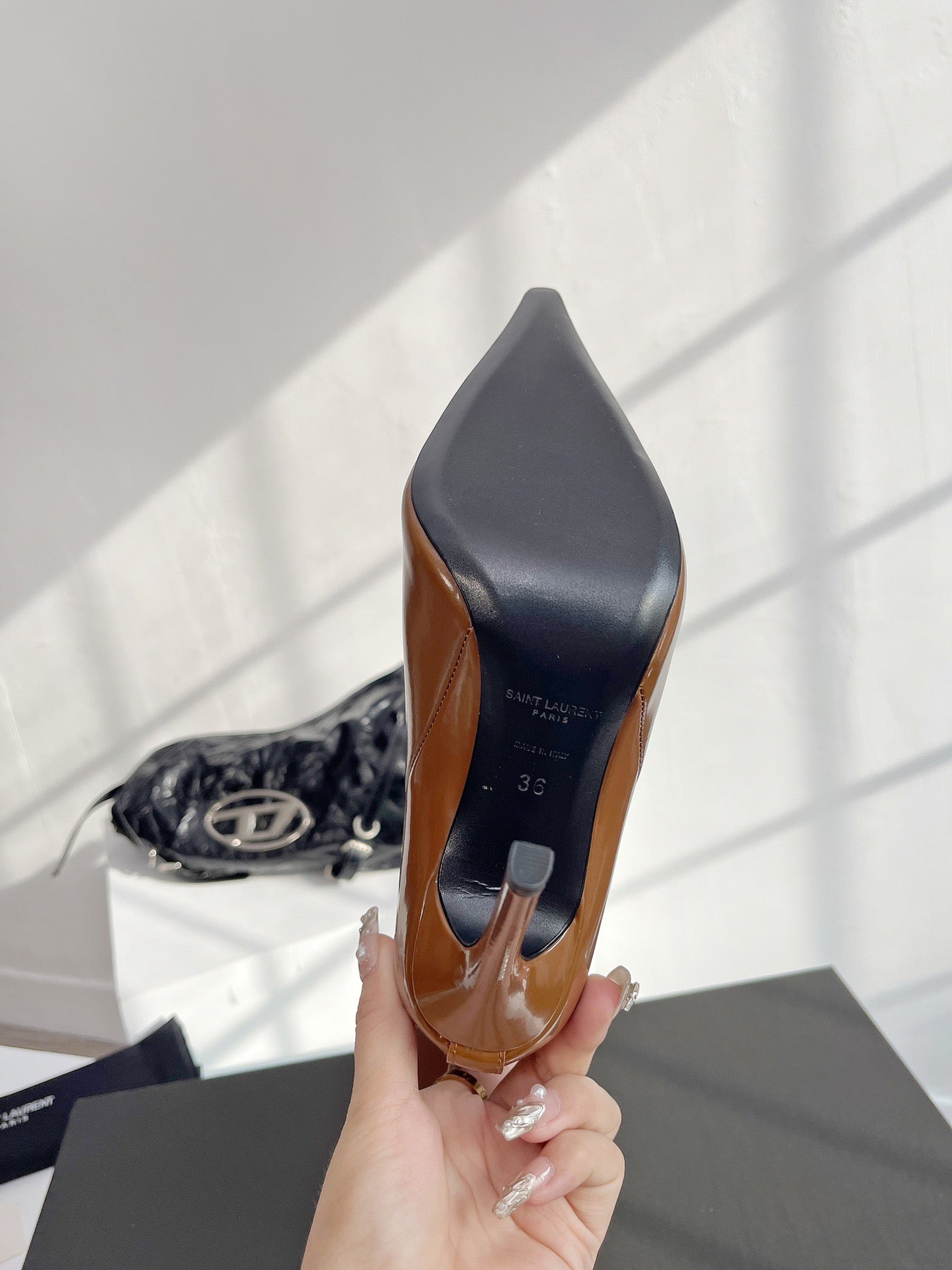 YSL VENDOME HIGH BOOTS IN CARAMEL BROWN CALFSKIN