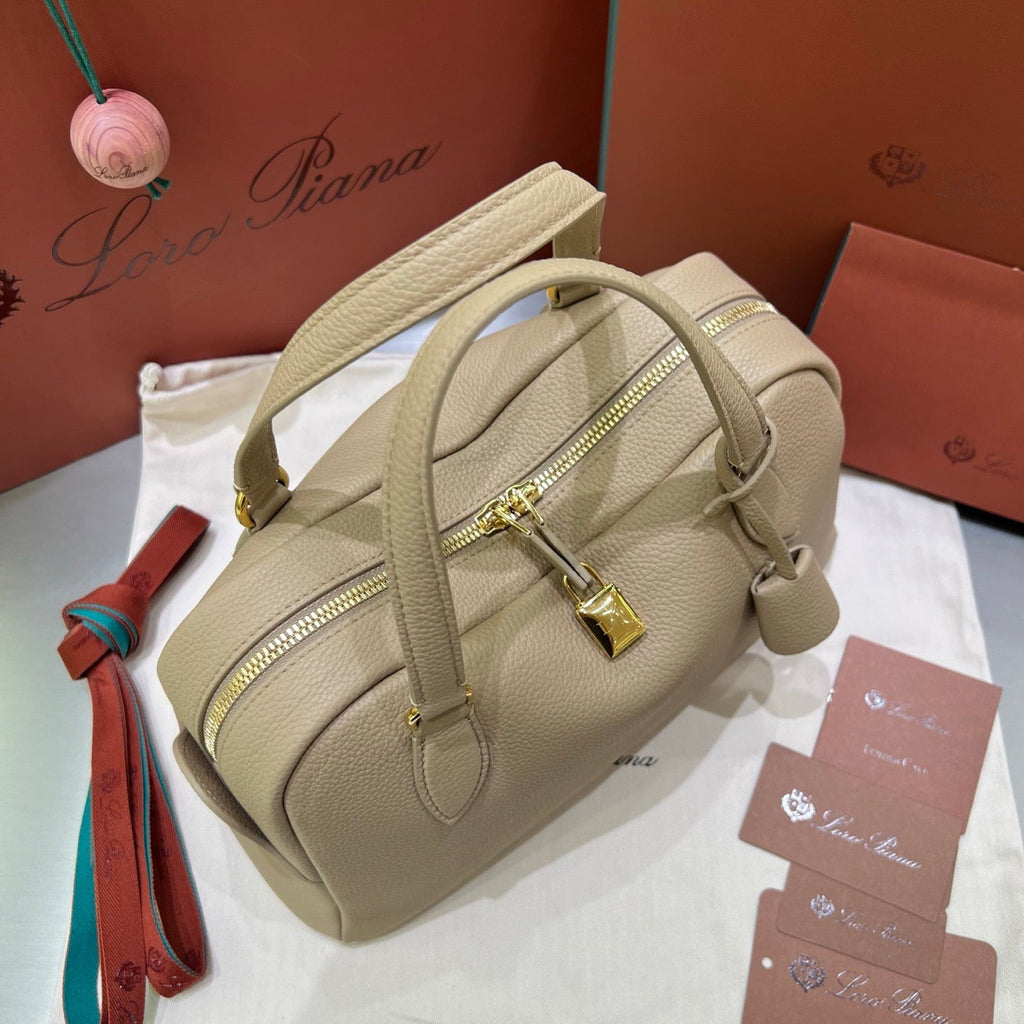 LORO PIANA NEEDLE BAG 30 IN DARK BEIGE CALFSKIN