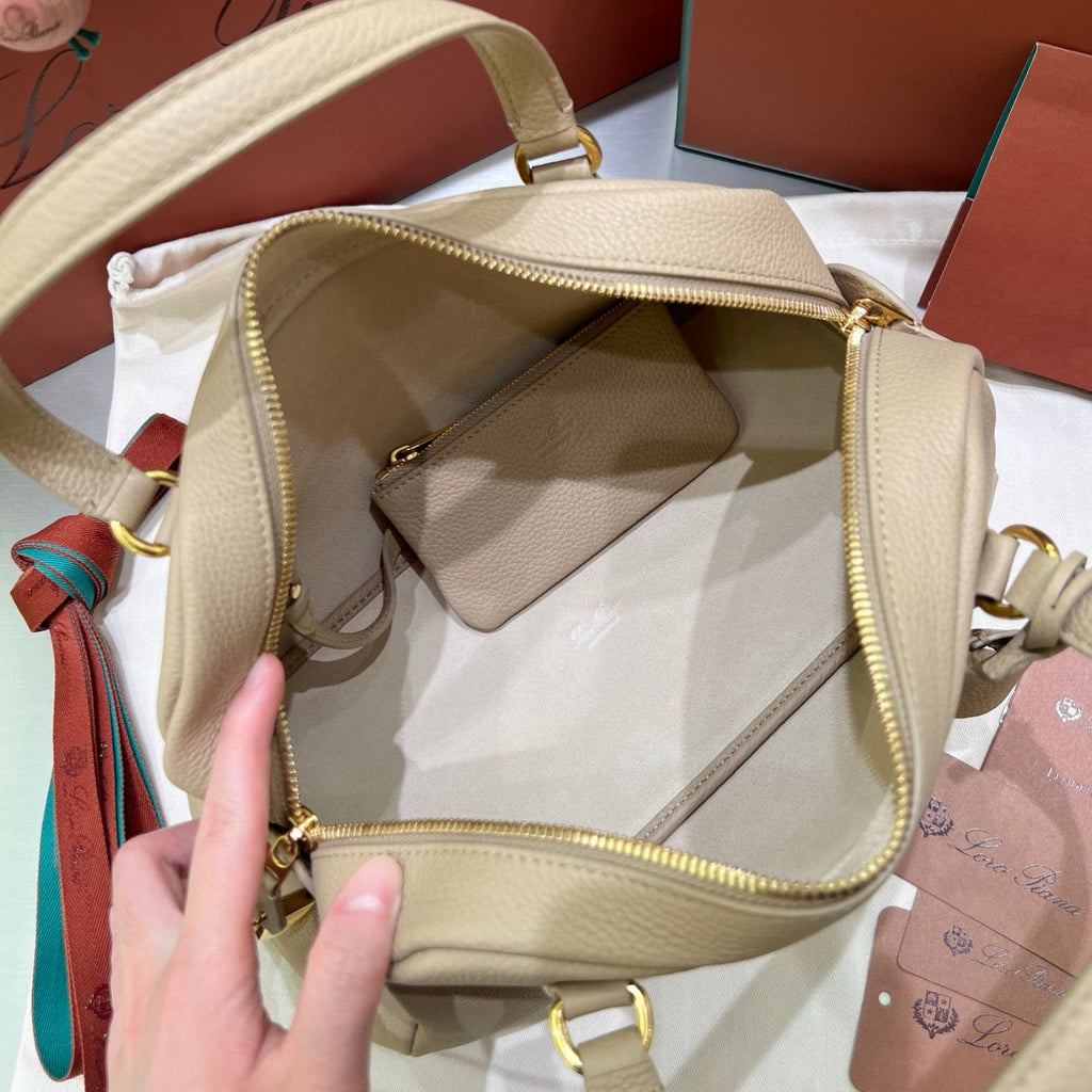 LORO PIANA NEEDLE BAG 30 IN DARK BEIGE CALFSKIN