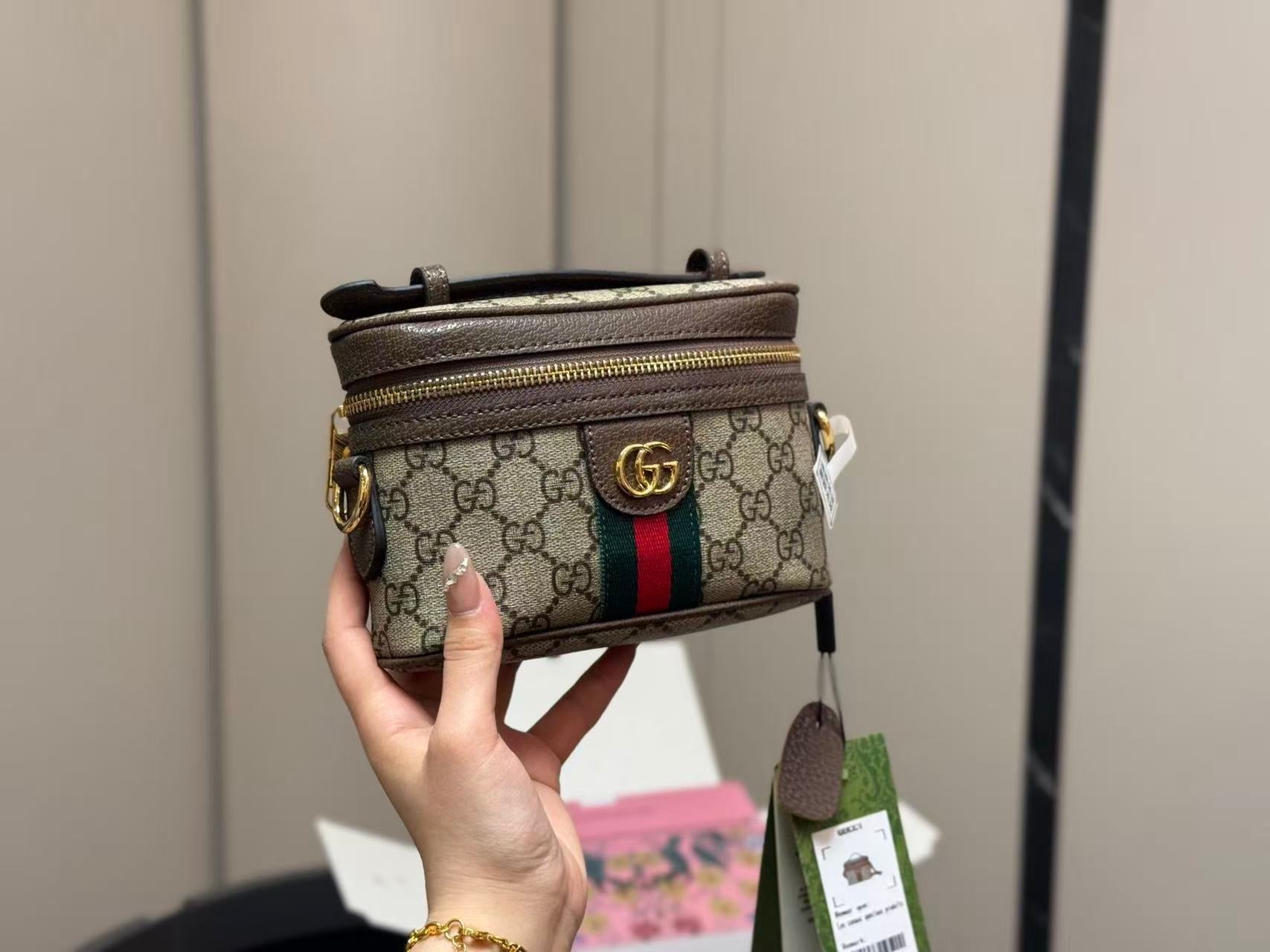 GUCCI OPHIDIA MINI BAG 15 IN BROWN GG CANVAS
