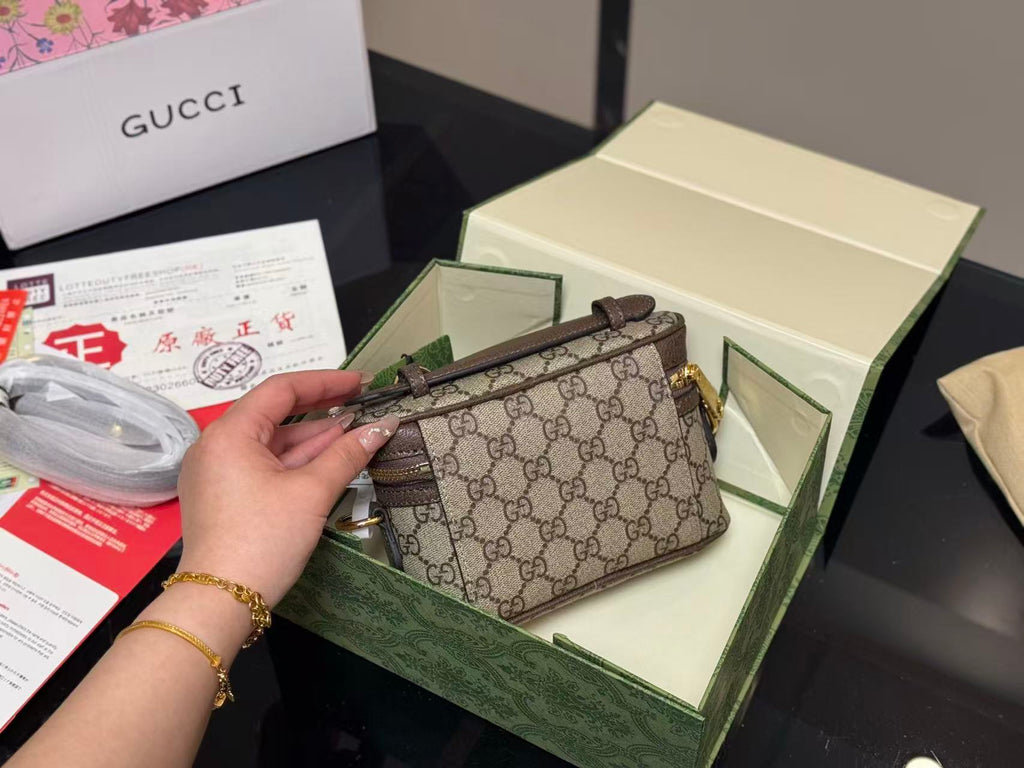 GUCCI OPHIDIA MINI BAG 15 IN BROWN GG CANVAS