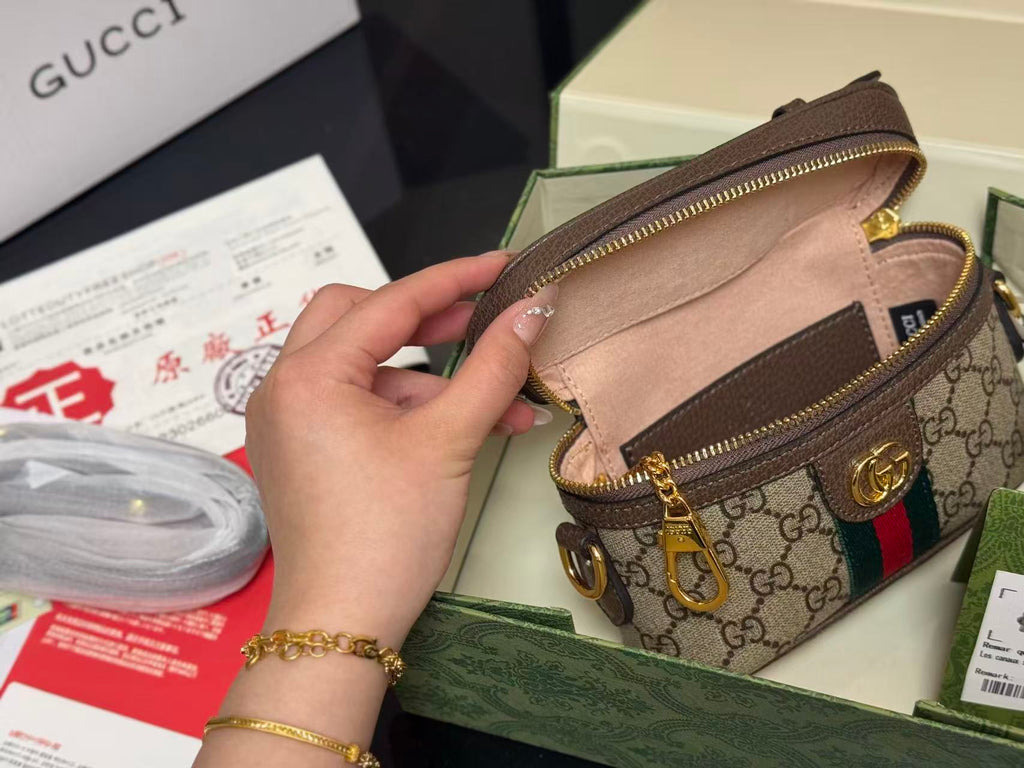 GUCCI OPHIDIA MINI BAG 15 IN BROWN GG CANVAS