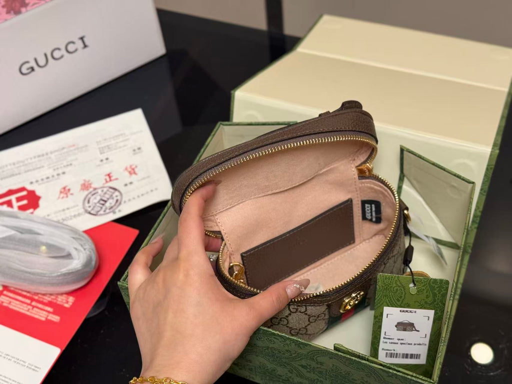 GUCCI OPHIDIA MINI BAG 15 IN BROWN GG CANVAS