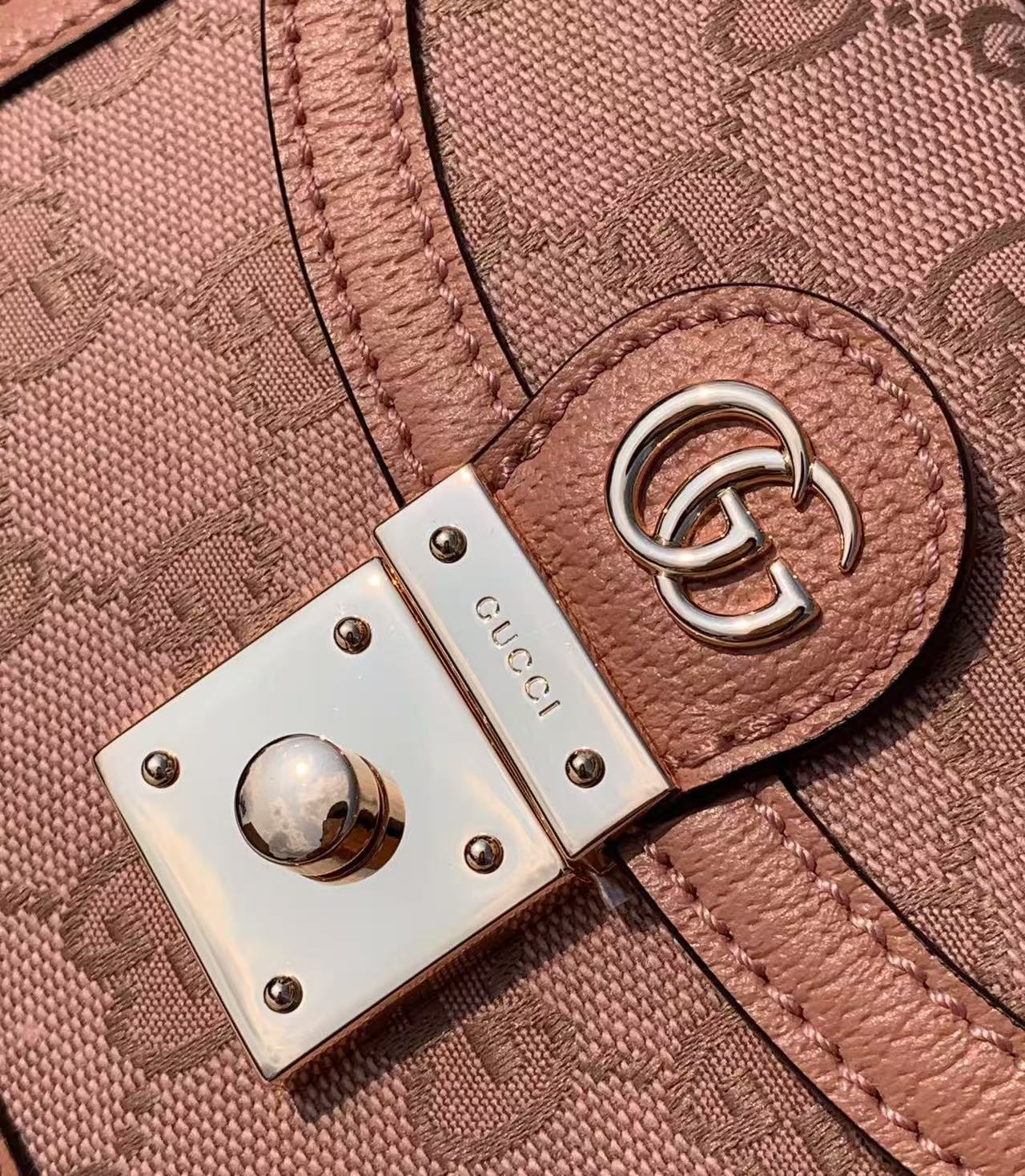 GUCCI OPHIDIA SHOULDER BAG 17 IN PINK CANVAS WITH LEATHER TRIM