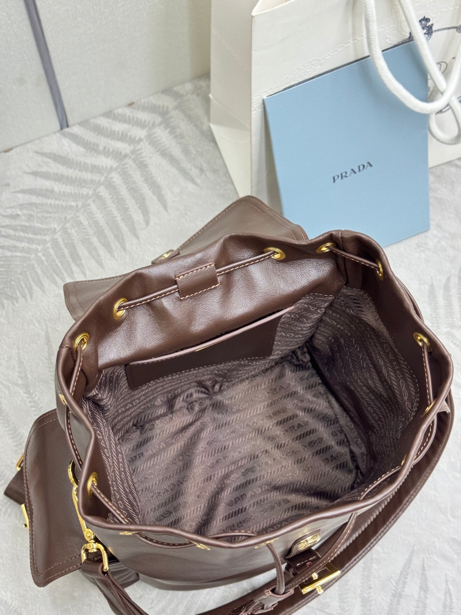 PRADA EXPLORE MEDIUM BACKPACK 29 IN BROWN CALFSKIN