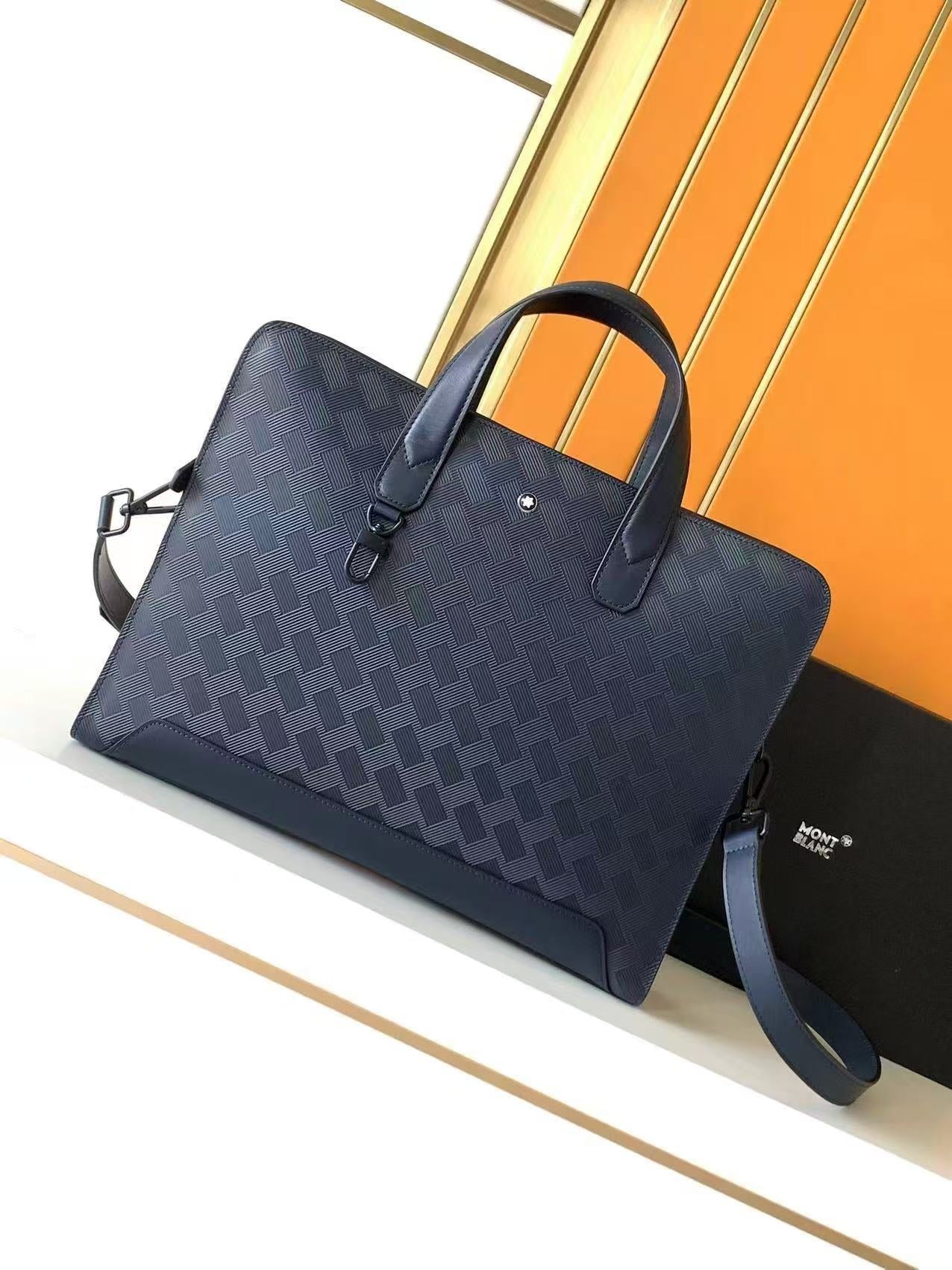 MONTBLANC EXTREME BRIEFCASE 37 IN NAVY BLUE CALFSKIN