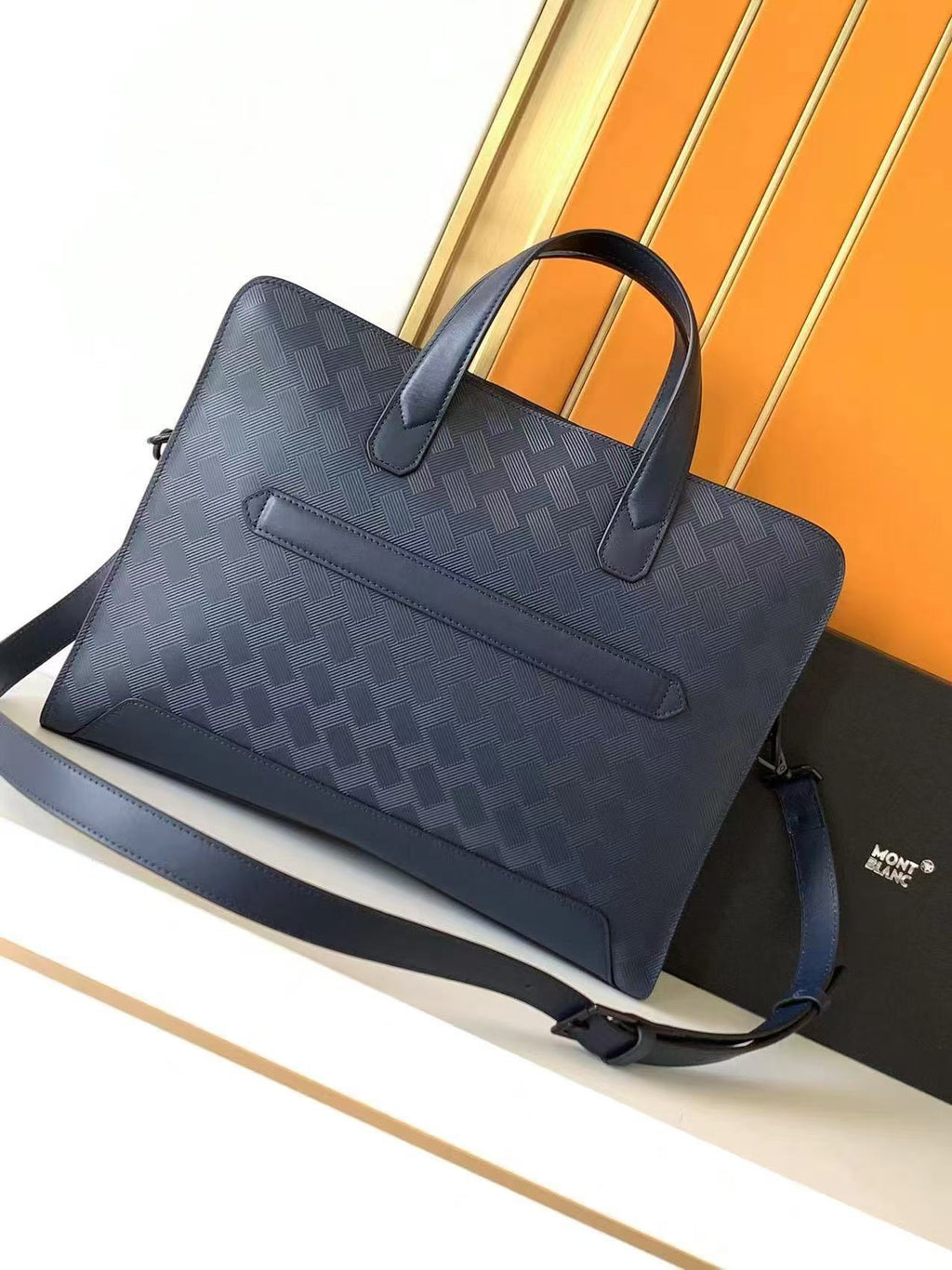 MONTBLANC EXTREME BRIEFCASE 37 IN NAVY BLUE CALFSKIN