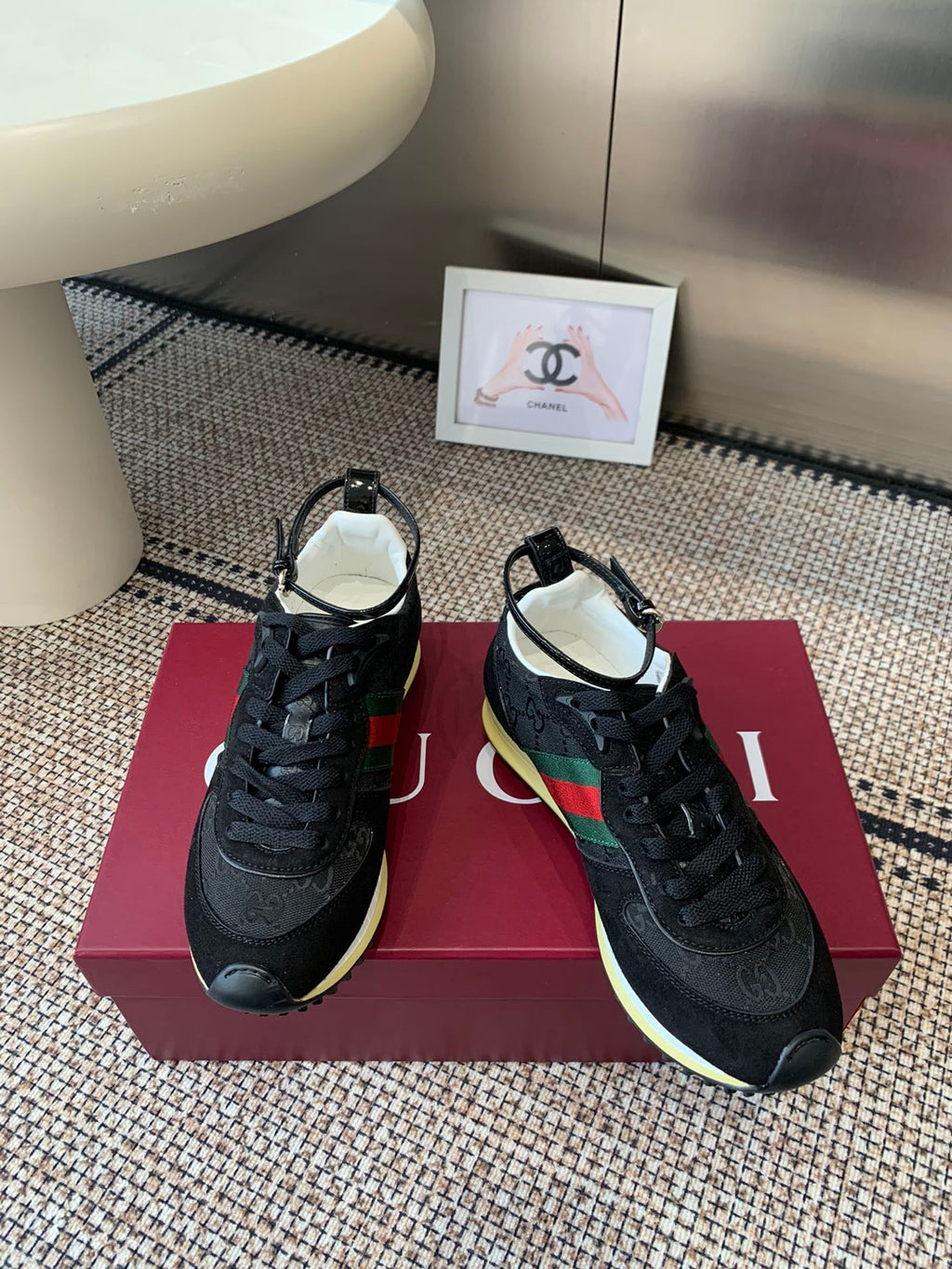GUCCI RE-MOTION SNEAKERS IN BLACK CANVAS WITH SUEDE