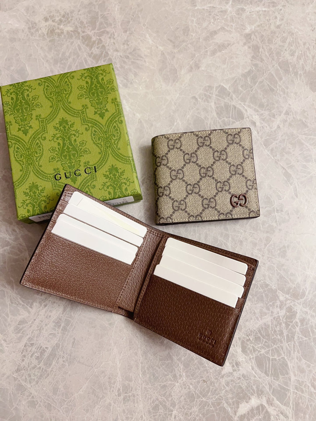 GUCCI BI-FOLD CARD HOLDER 11 IN BEIGE MIX BROWN MONOGRAM CANVAS
