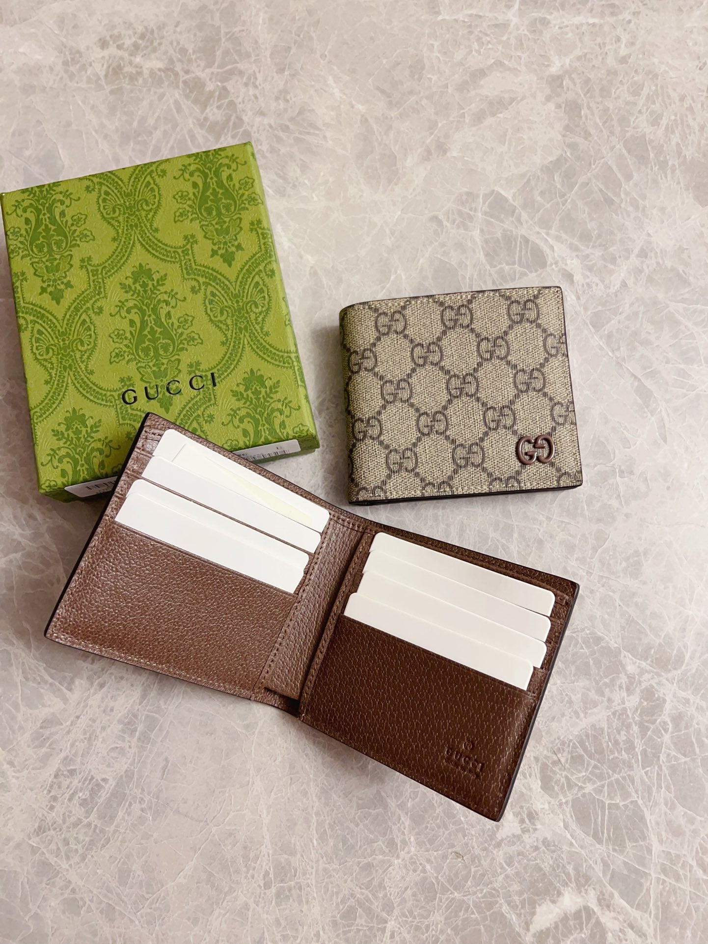 GUCCI BI-FOLD CARD HOLDER 11 IN BEIGE MIX BROWN MONOGRAM CANVAS