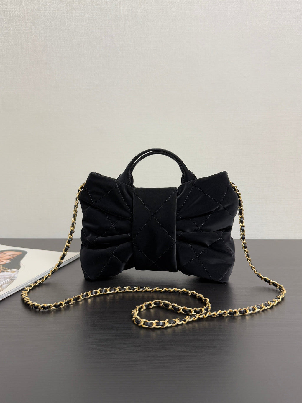CHANEL MINI BOW BAG 26 IN BLACK VELVET WITH GOLD HARDWARE
