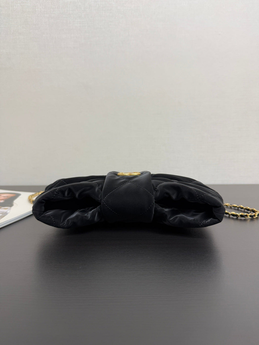 CHANEL MINI BOW BAG 26 IN BLACK VELVET WITH GOLD HARDWARE