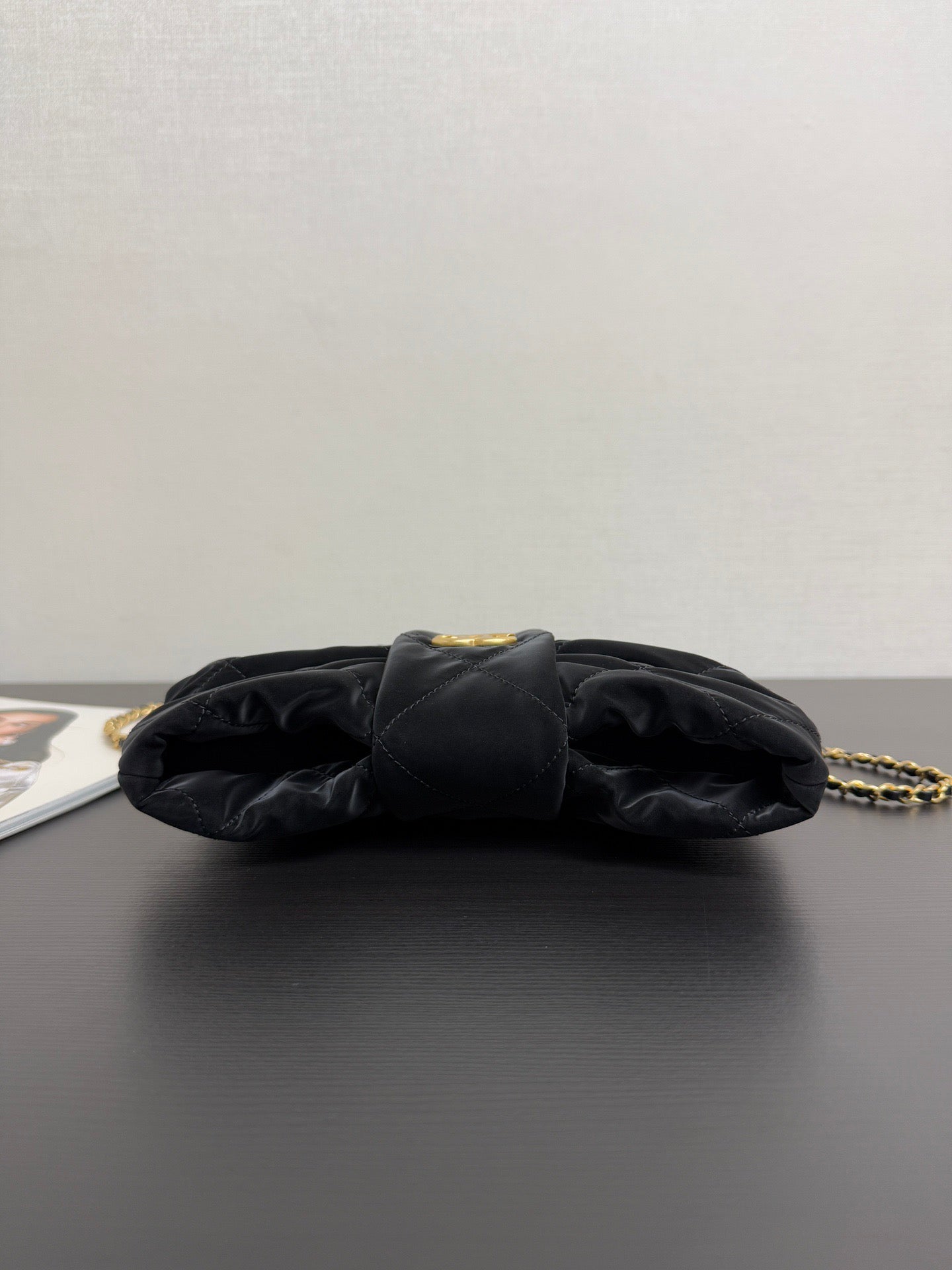 CHANEL MINI BOW BAG 26 IN BLACK VELVET WITH GOLD HARDWARE