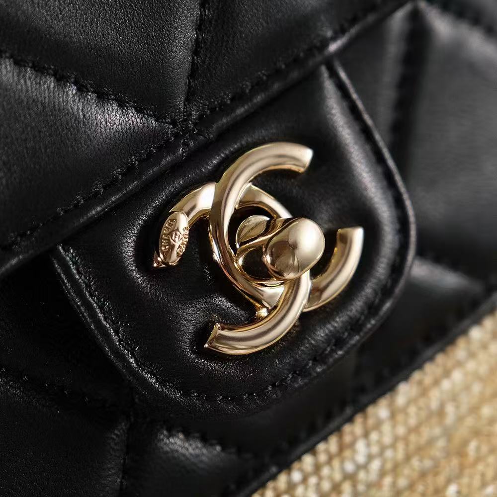 CHANEL TOTE BAG 36 IN BEIGE RAFFIA AND BLACK CALFSKIN