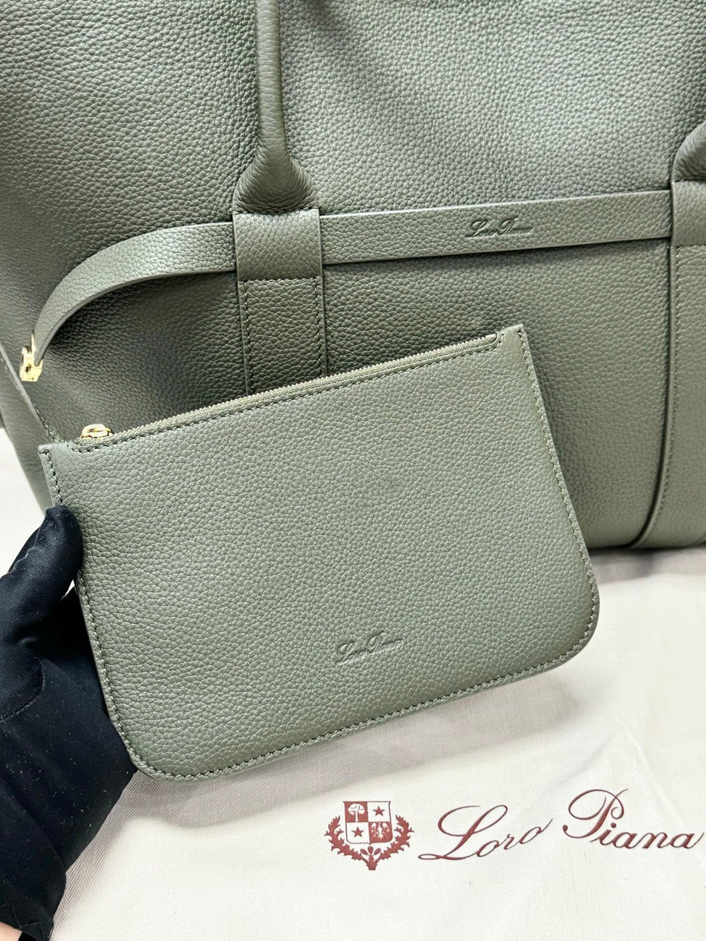 LP GHIERA SHOPPER BAG 40 IN MOSS GREEN CALFSKIN