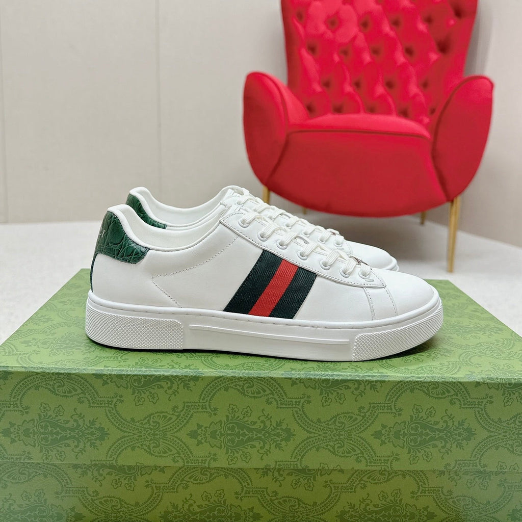 GG ACE LEATHER LOW-TOP SNEAKER IN WHITE CALFSKIN