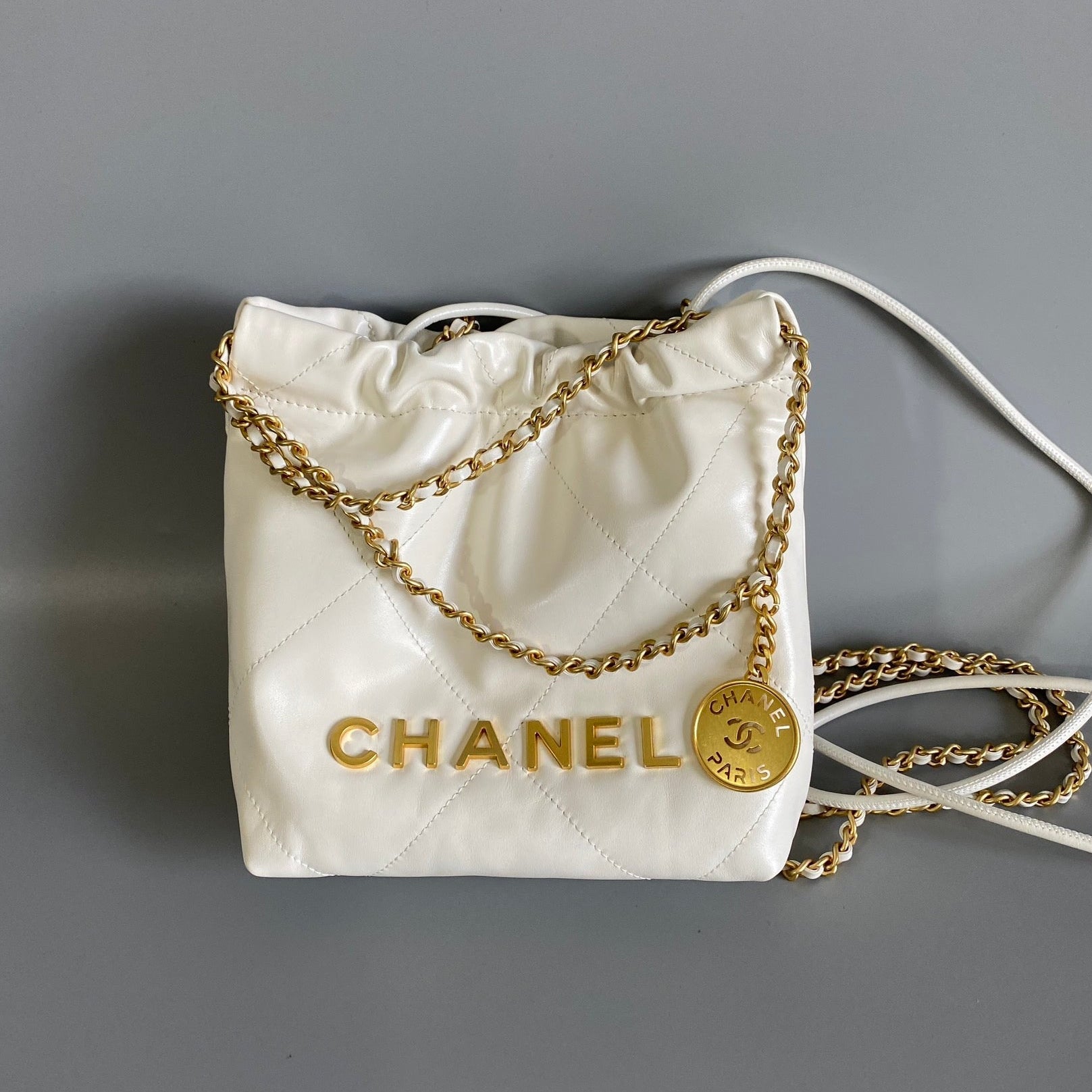 CC MINI 20 HANDBAG IN WHITE CALFSKIN GOLD HARDWARE