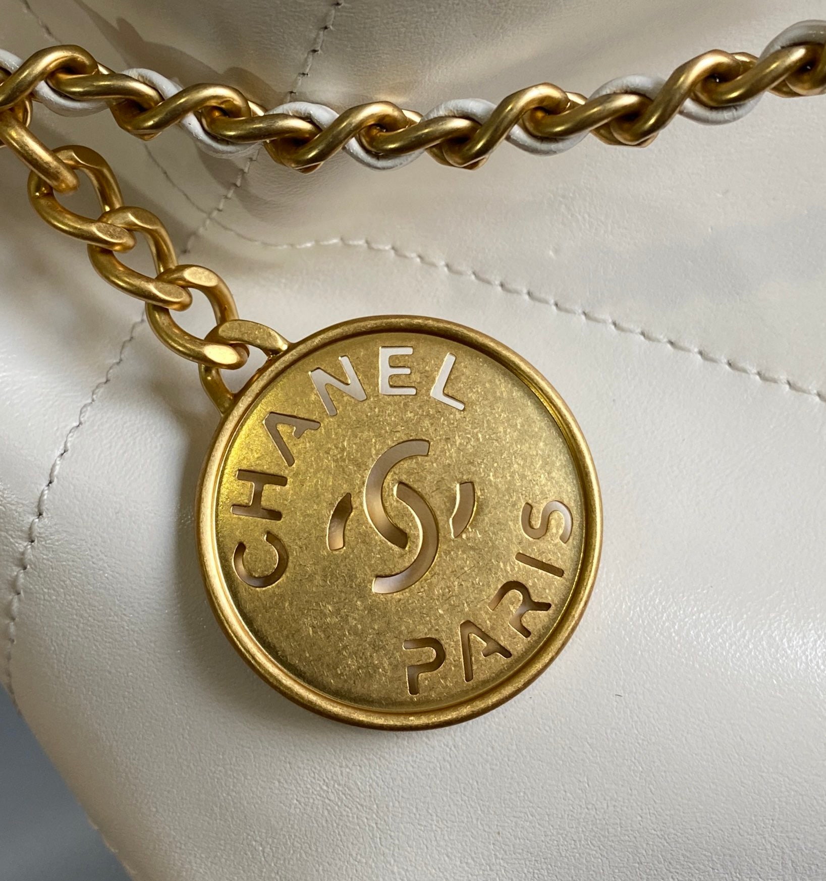 CC MINI 20 HANDBAG IN WHITE CALFSKIN GOLD HARDWARE