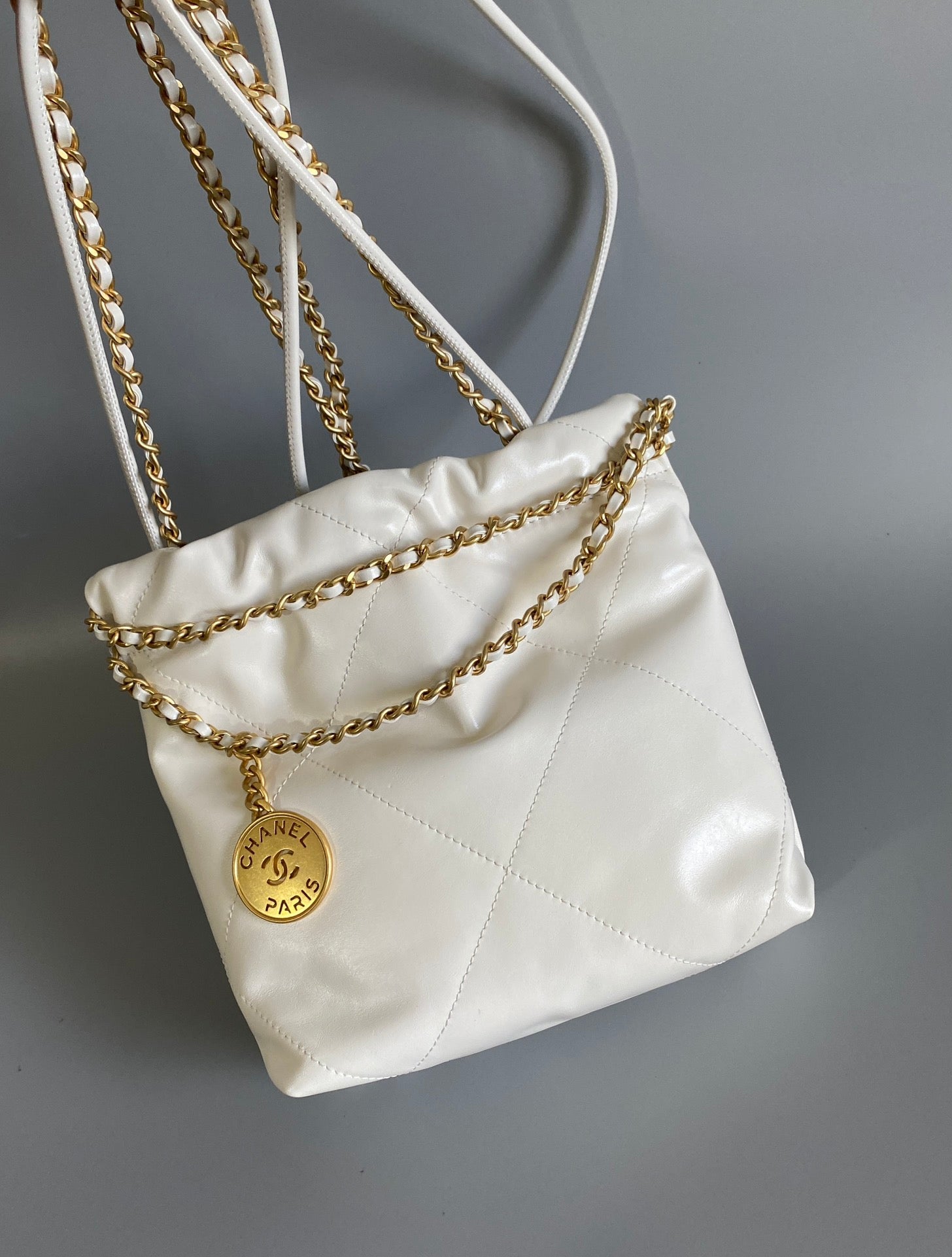 CC MINI 20 HANDBAG IN WHITE CALFSKIN GOLD HARDWARE