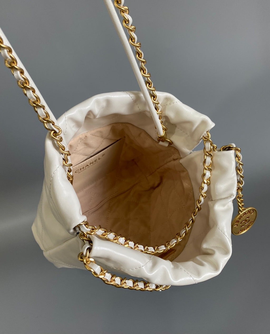 CC MINI 20 HANDBAG IN WHITE CALFSKIN GOLD HARDWARE