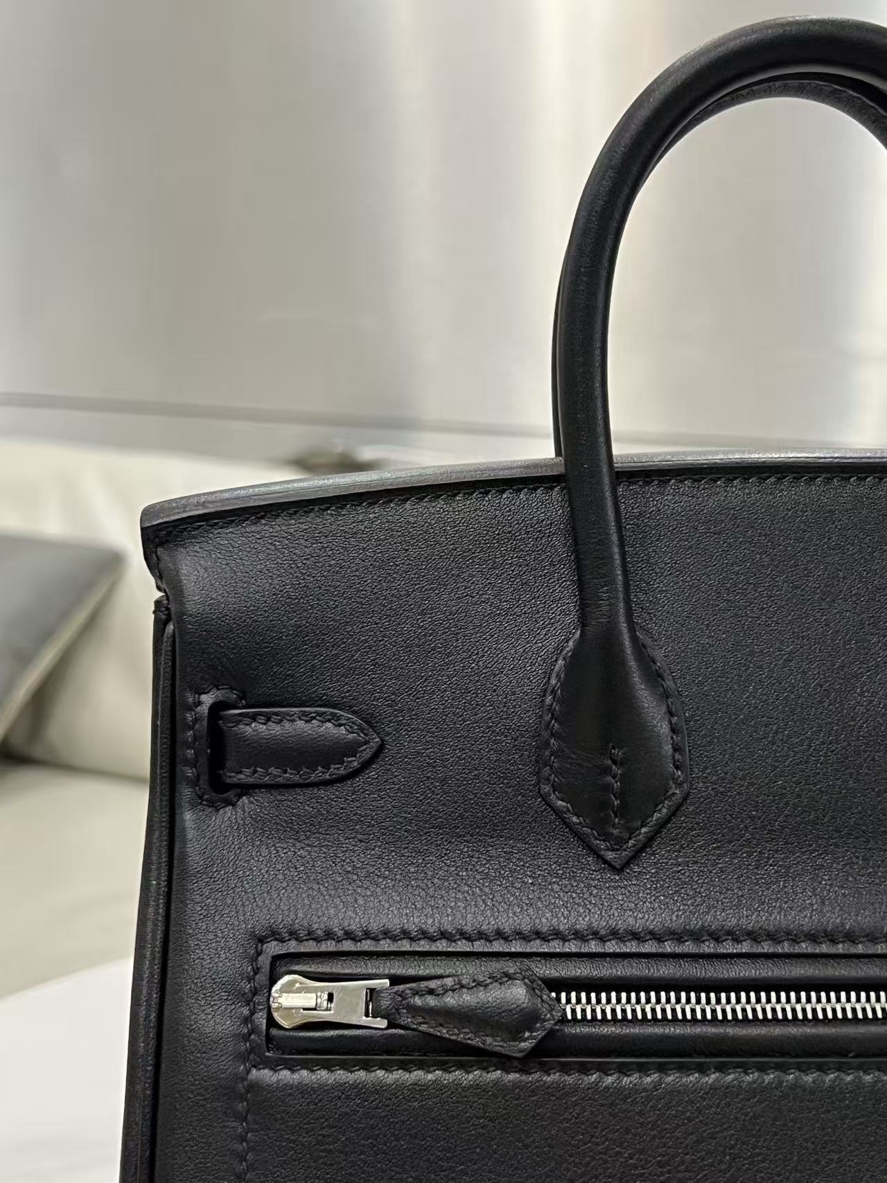 HM ROCK BIRKIN 25 BAG IN BLACK TOGO SILVER HARDWARE.