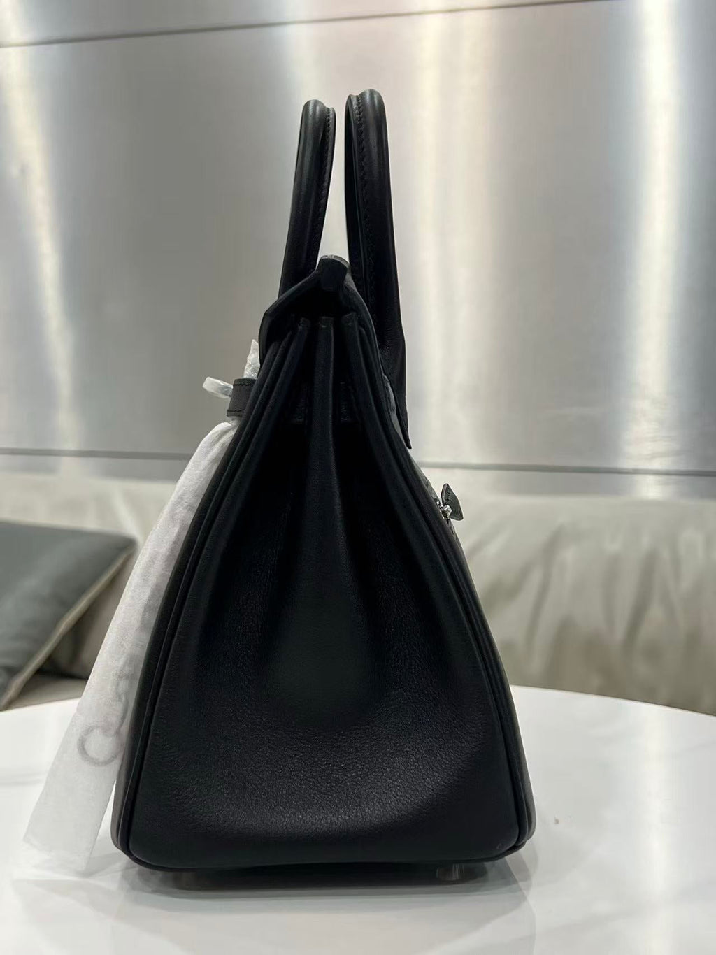 HM ROCK BIRKIN 25 BAG IN BLACK TOGO SILVER HARDWARE.