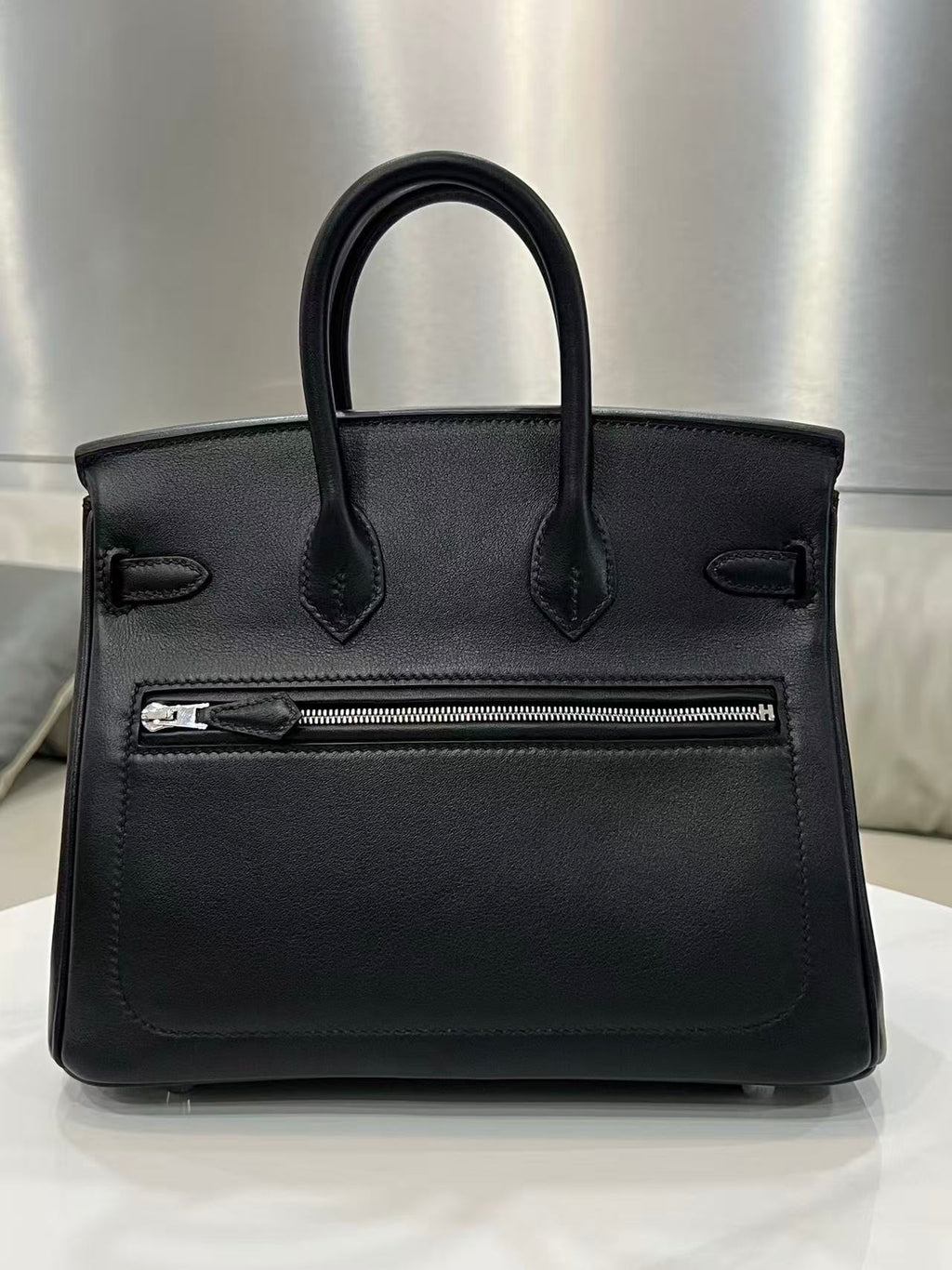 HM ROCK BIRKIN 25 BAG IN BLACK TOGO SILVER HARDWARE.