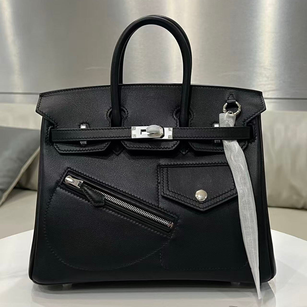HM ROCK BIRKIN 25 BAG IN BLACK TOGO SILVER HARDWARE.