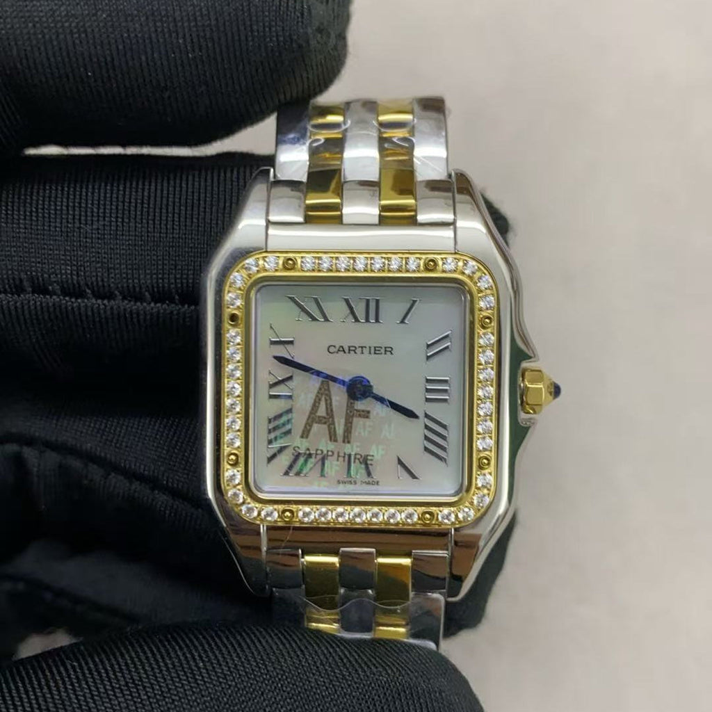 PANTHERE CARTIER WATCH GOLD AND SILVER CASE WITH CRYSTALS