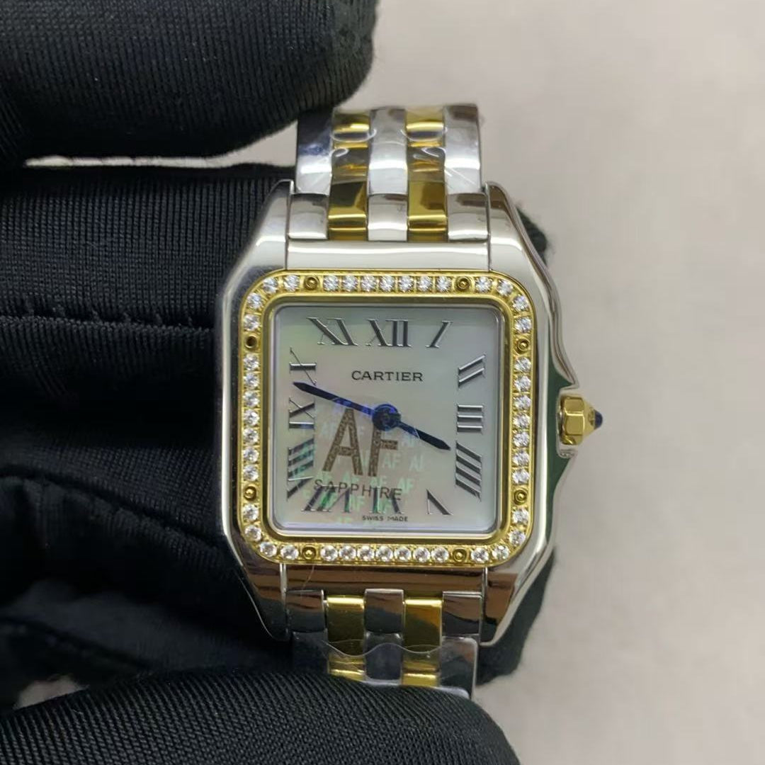 PANTHERE CARTIER WATCH GOLD AND SILVER CASE WITH CRYSTALS