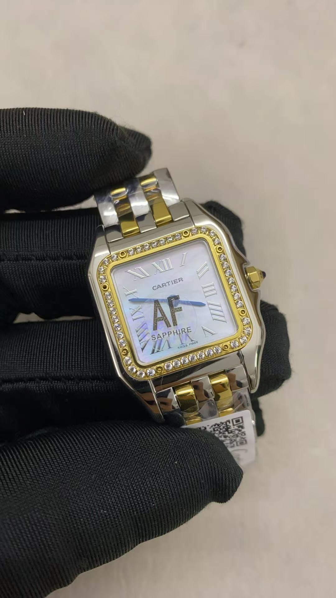 PANTHERE CARTIER WATCH GOLD AND SILVER CASE WITH CRYSTALS