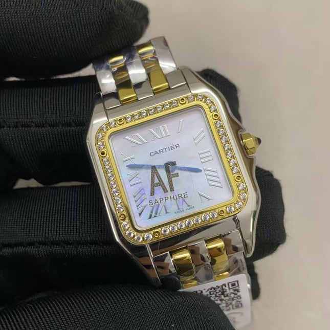 PANTHERE CARTIER WATCH GOLD AND SILVER CASE WITH CRYSTALS