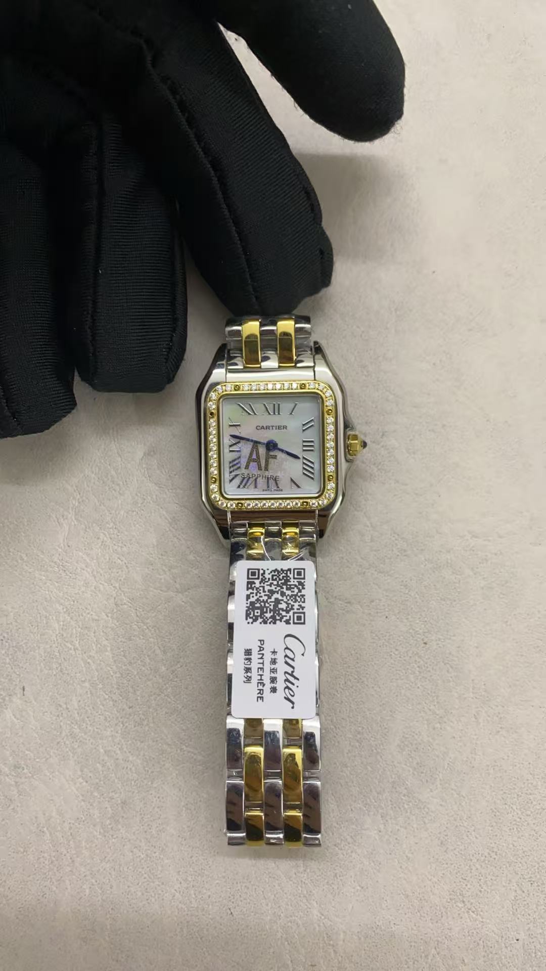 PANTHERE CARTIER WATCH GOLD AND SILVER CASE WITH CRYSTALS