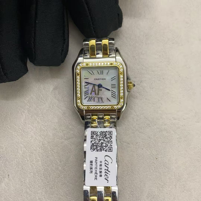 PANTHERE CARTIER WATCH GOLD AND SILVER CASE WITH CRYSTALS