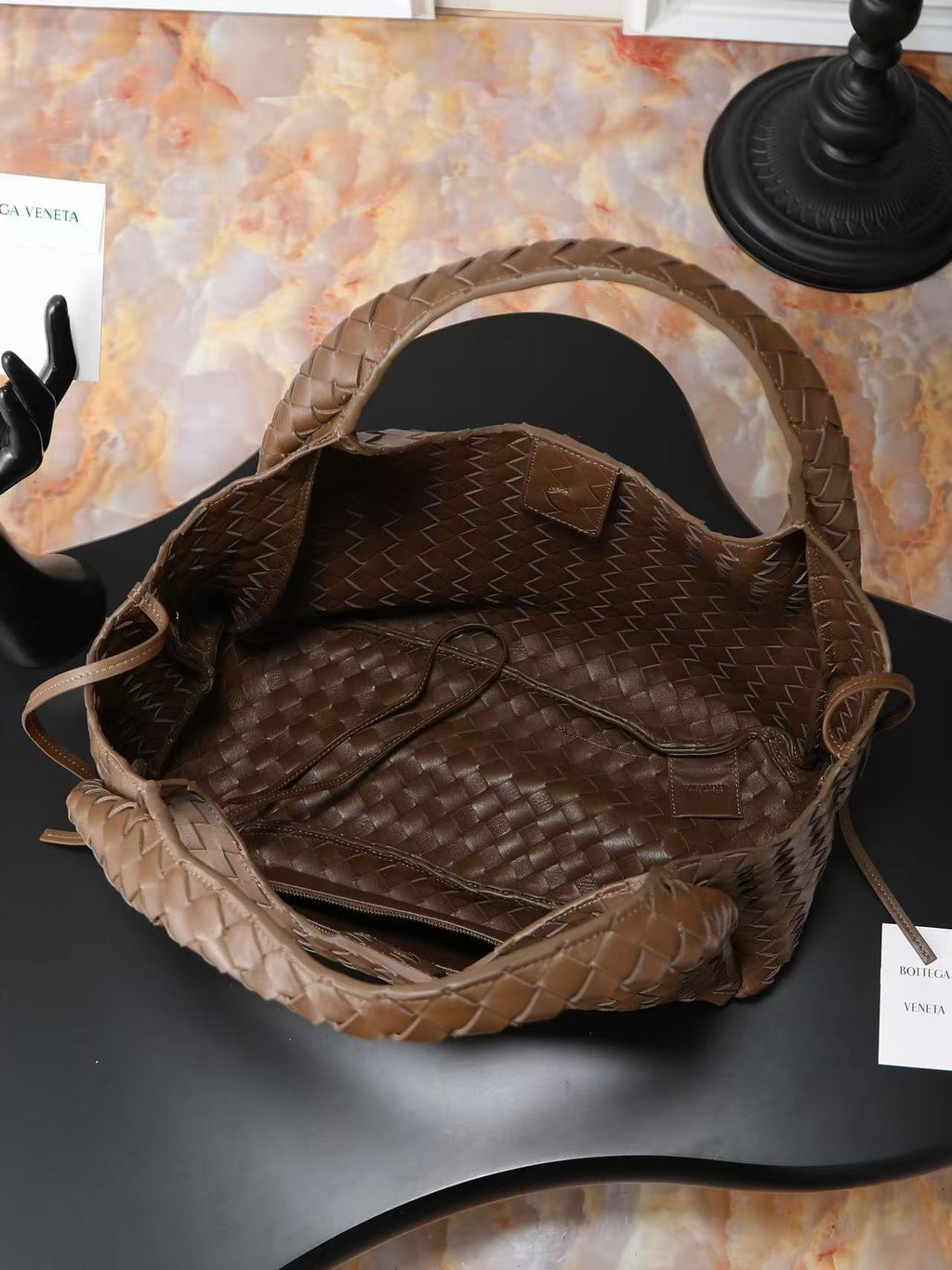 BV CAMPANA LARGE SHOULDER BAG 39 IN CHOCOLATE BROWN INTRECCIATO CALFSKIN
