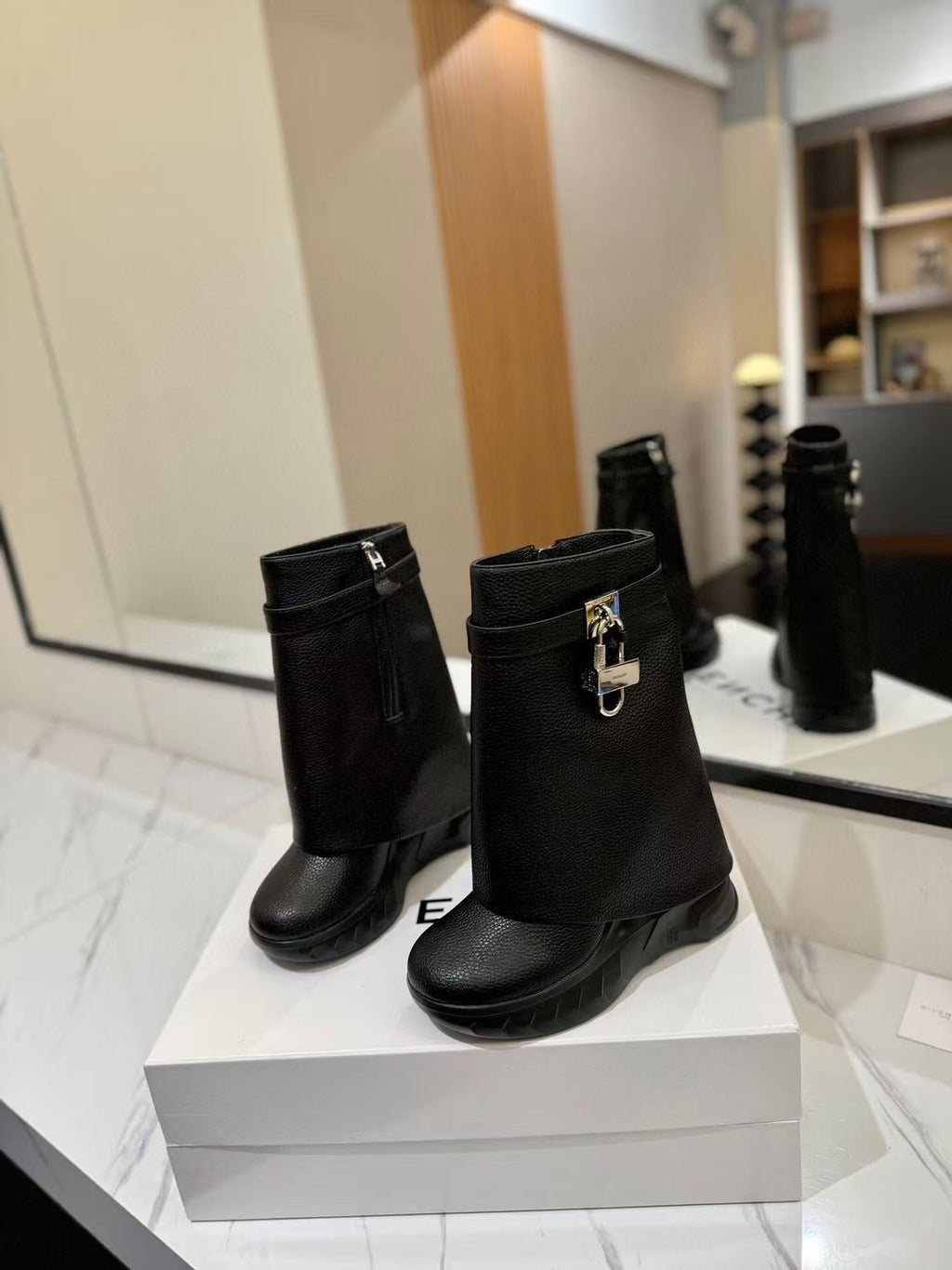 GIVENCHY SHARK LOCK BIKER ANKLE BOOTS IN BLACK CALFSKIN