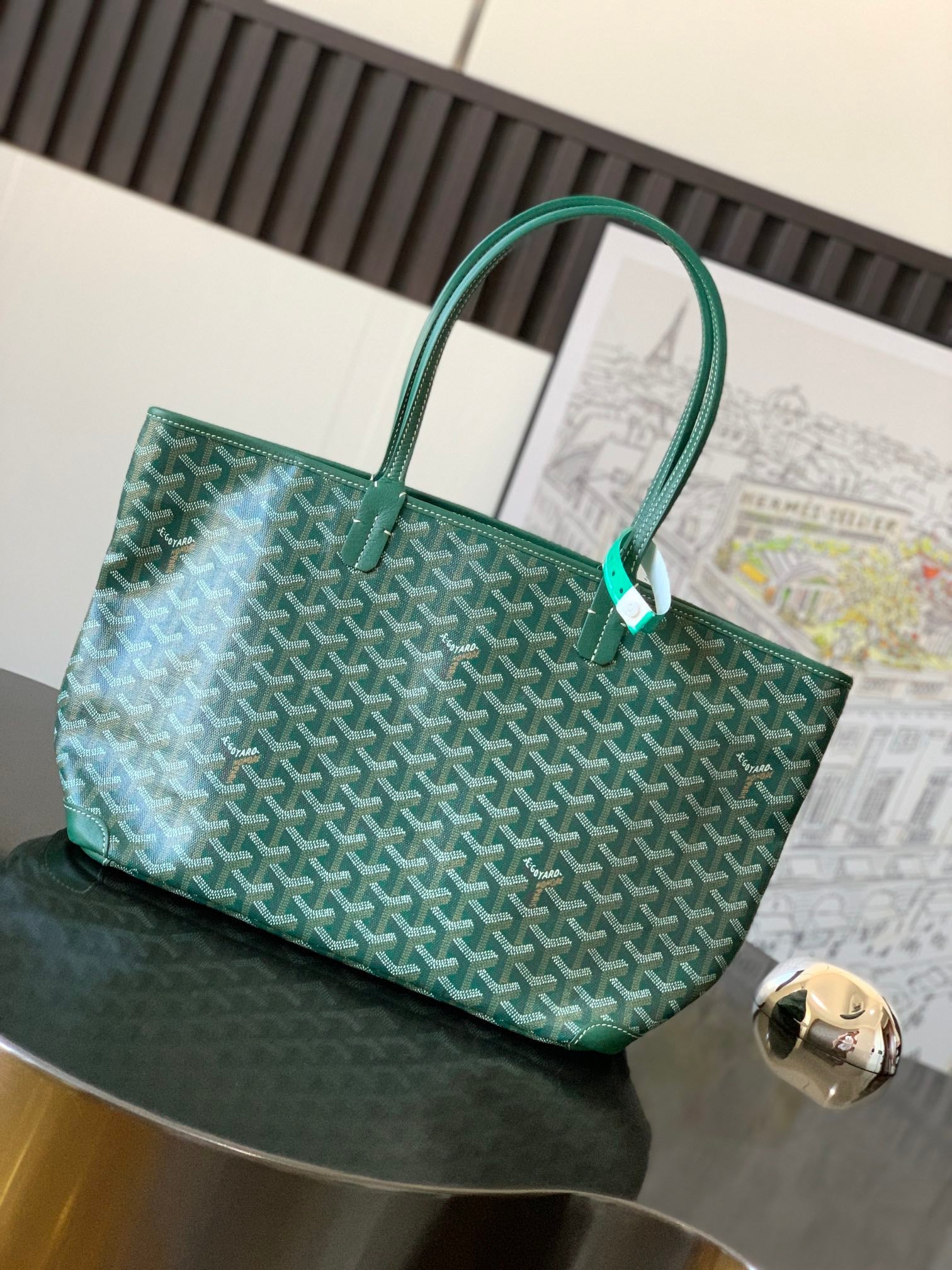 SAINT LOUIS 30 IN GREEN GOYARDINE CANVAS MIX CALFSKIN
