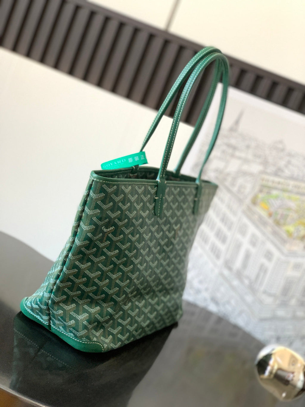 SAINT LOUIS 30 IN GREEN GOYARDINE CANVAS MIX CALFSKIN